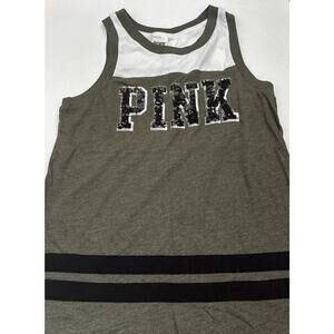 Victoria Secret PINK Army Green White Sequin Tank Top Shirt Size XS